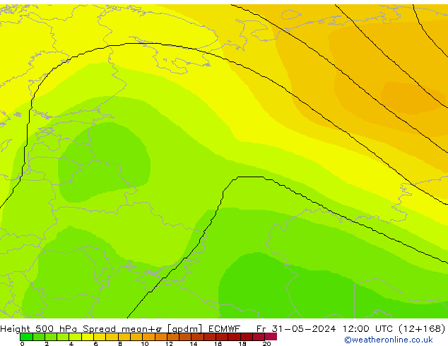 Géop. 500 hPa Spread ECMWF ven 31.05.2024 12 UTC