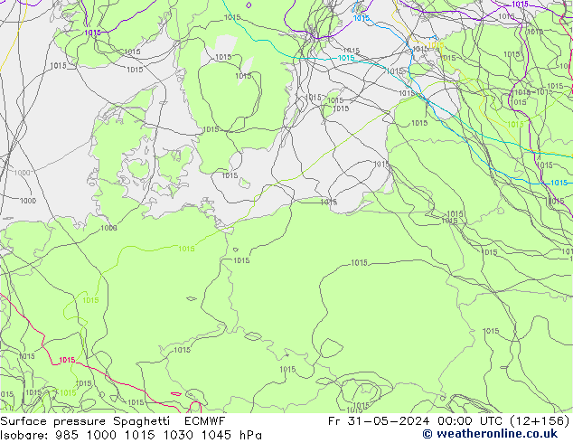 Bodendruck Spaghetti ECMWF Fr 31.05.2024 00 UTC