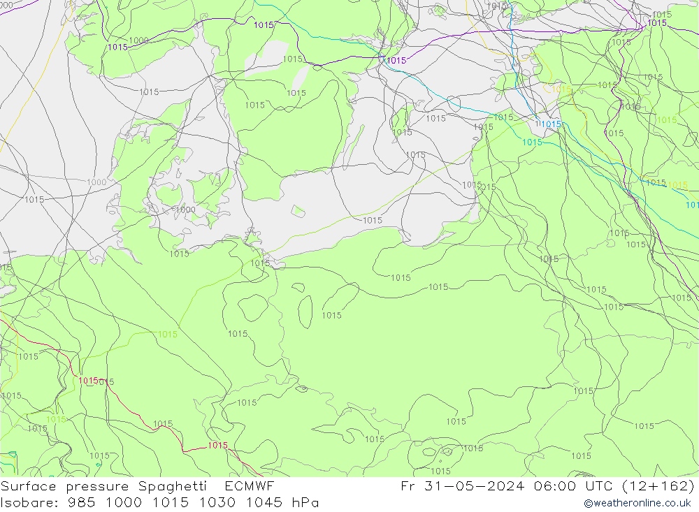 Luchtdruk op zeeniveau Spaghetti ECMWF vr 31.05.2024 06 UTC