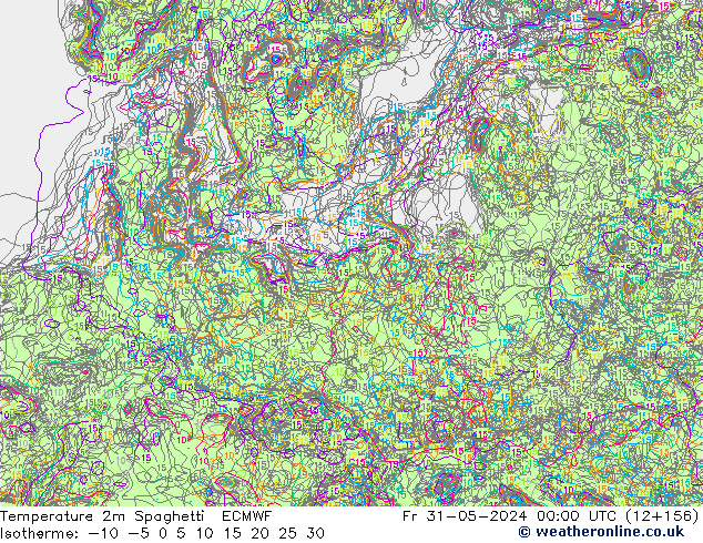 Temperatuurkaart Spaghetti ECMWF vr 31.05.2024 00 UTC