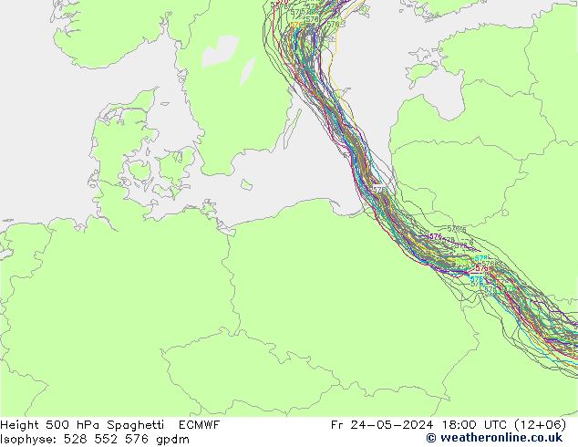 Geop. 500 hPa Spaghetti ECMWF vie 24.05.2024 18 UTC