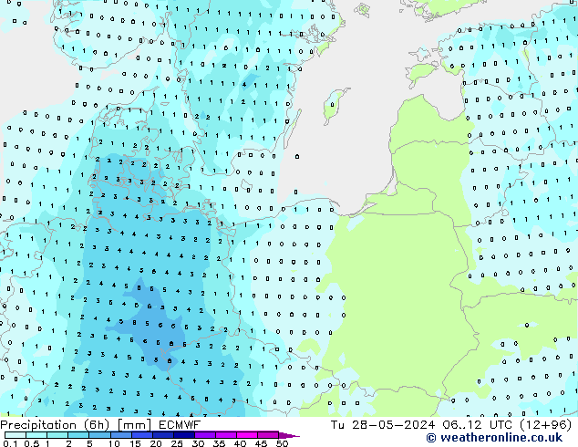 Precipitation (6h) ECMWF Tu 28.05.2024 12 UTC