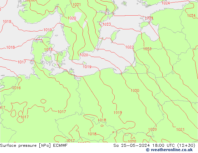 Surface pressure ECMWF Sa 25.05.2024 18 UTC