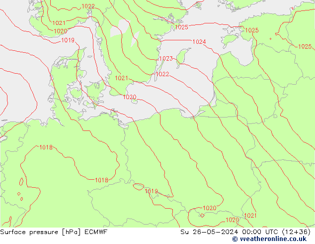 Luchtdruk (Grond) ECMWF zo 26.05.2024 00 UTC