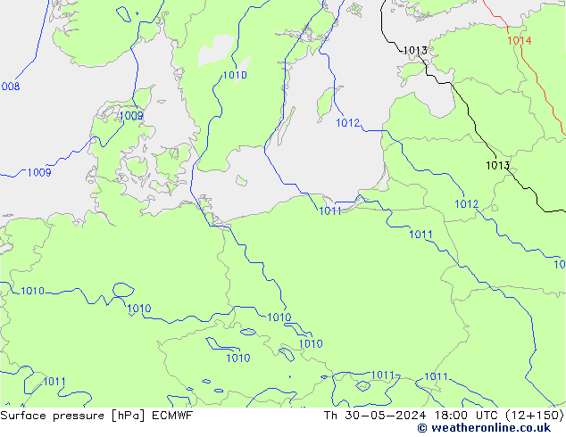 pressão do solo ECMWF Qui 30.05.2024 18 UTC