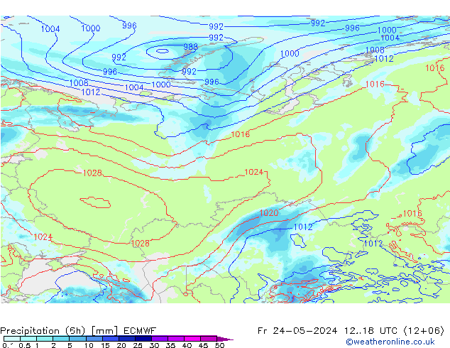 Precipitation (6h) ECMWF Pá 24.05.2024 18 UTC