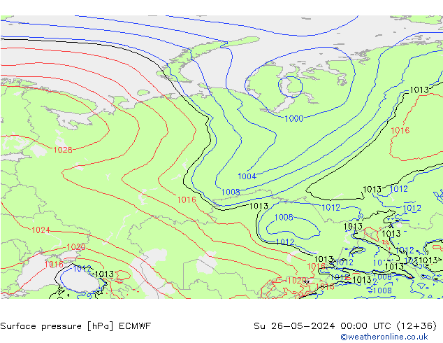 Luchtdruk (Grond) ECMWF zo 26.05.2024 00 UTC