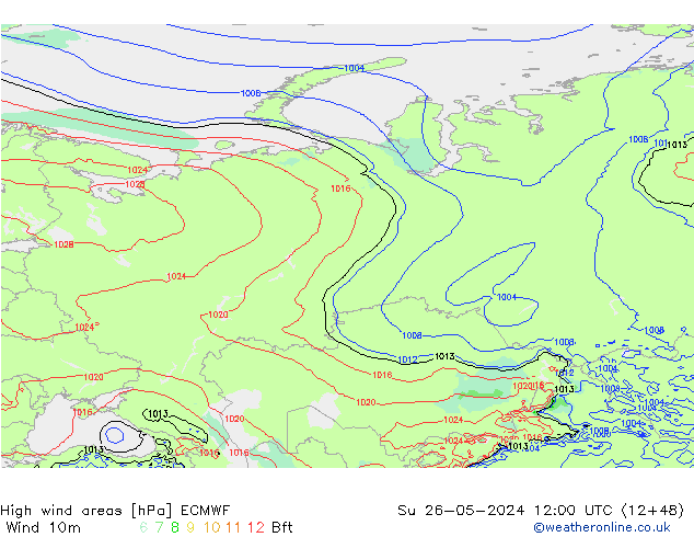 High wind areas ECMWF Su 26.05.2024 12 UTC