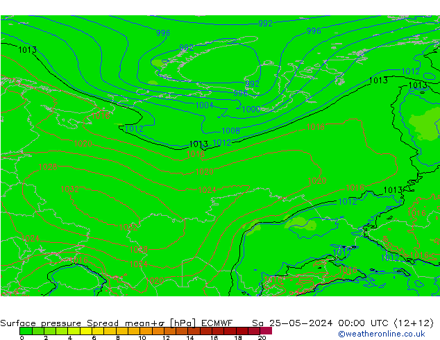 Atmosférický tlak Spread ECMWF So 25.05.2024 00 UTC