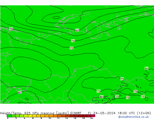 Height/Temp. 925 hPa ECMWF Fr 24.05.2024 18 UTC