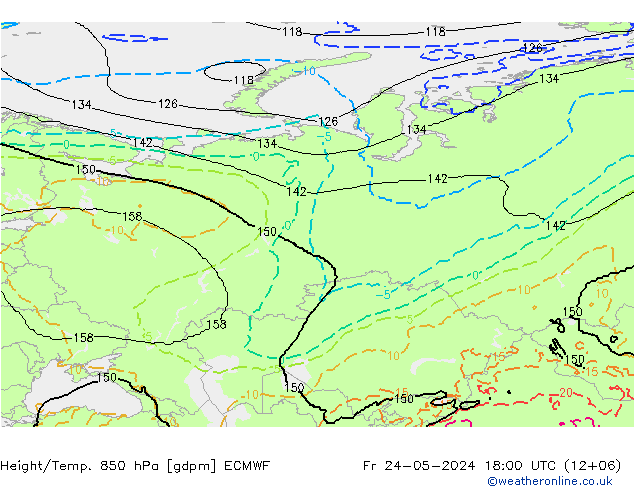 Geop./Temp. 850 hPa ECMWF vie 24.05.2024 18 UTC