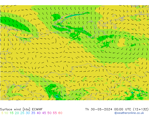 Viento 10 m ECMWF jue 30.05.2024 00 UTC