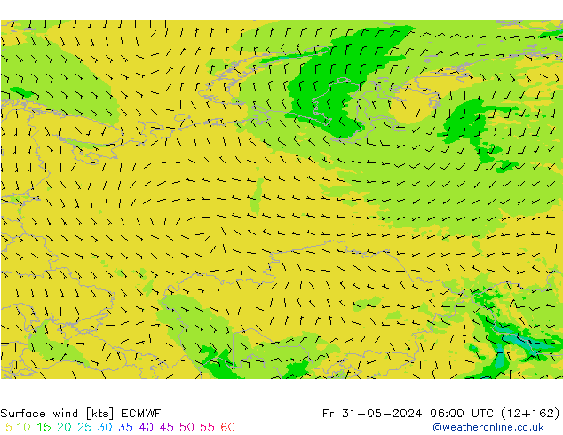 wiatr 10 m ECMWF pt. 31.05.2024 06 UTC