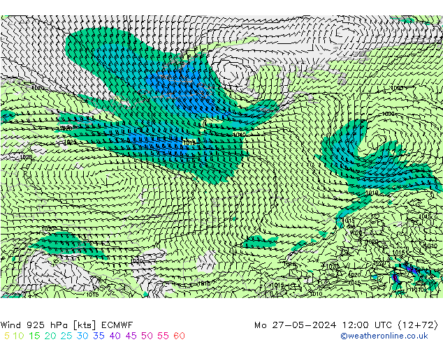 wiatr 925 hPa ECMWF pon. 27.05.2024 12 UTC