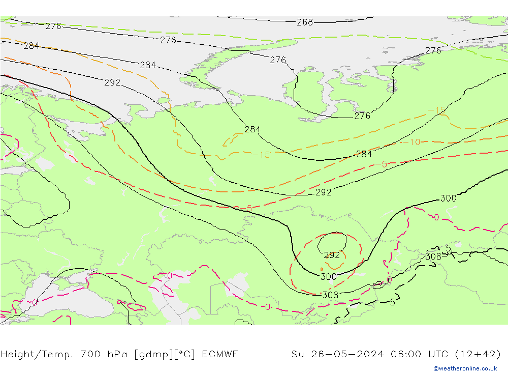 Height/Temp. 700 hPa ECMWF dom 26.05.2024 06 UTC