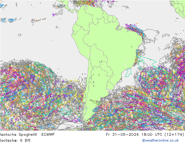 Isotachs Spaghetti ECMWF Pá 31.05.2024 18 UTC