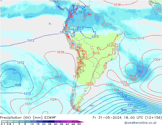 Precipitación (6h) ECMWF vie 31.05.2024 00 UTC