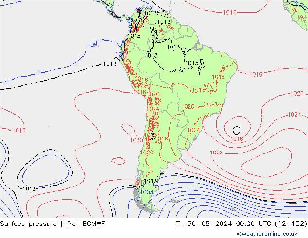 Atmosférický tlak ECMWF Čt 30.05.2024 00 UTC