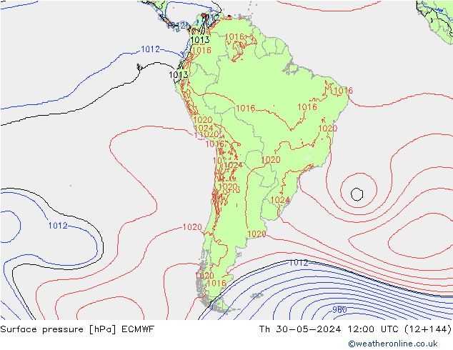 pressão do solo ECMWF Qui 30.05.2024 12 UTC