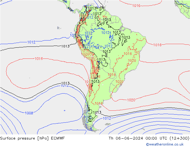 Presión superficial ECMWF jue 06.06.2024 00 UTC