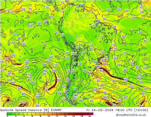 Isotachen Spread ECMWF Fr 24.05.2024 18 UTC