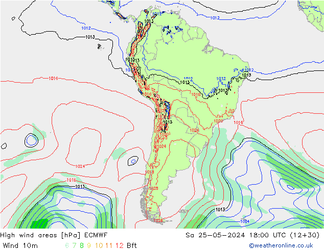 High wind areas ECMWF Sa 25.05.2024 18 UTC