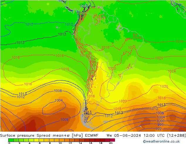 Yer basıncı Spread ECMWF Çar 05.06.2024 12 UTC