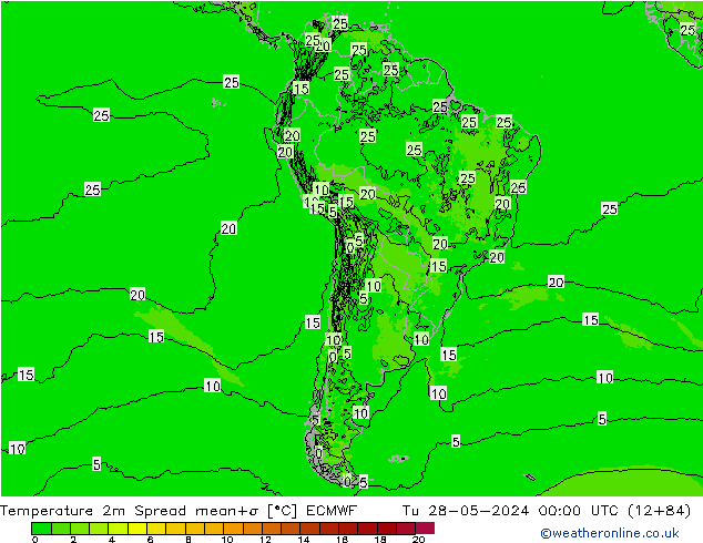 Temperatura 2m Spread ECMWF Ter 28.05.2024 00 UTC