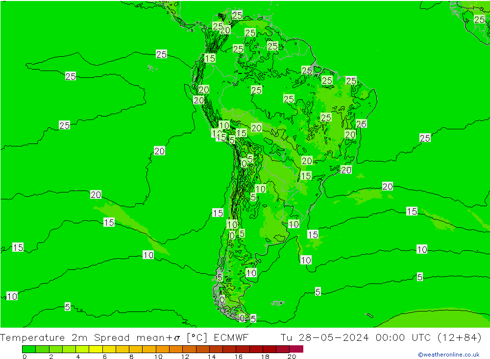 Temperatura 2m Spread ECMWF Ter 28.05.2024 00 UTC