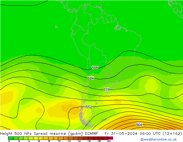 Height 500 гПа Spread ECMWF пт 31.05.2024 06 UTC