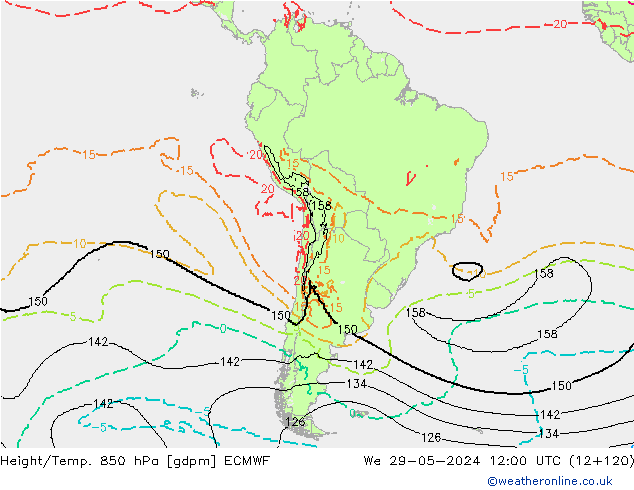 Hoogte/Temp. 850 hPa ECMWF wo 29.05.2024 12 UTC