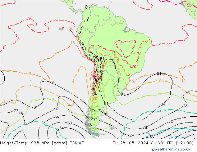 Height/Temp. 925 гПа ECMWF вт 28.05.2024 06 UTC