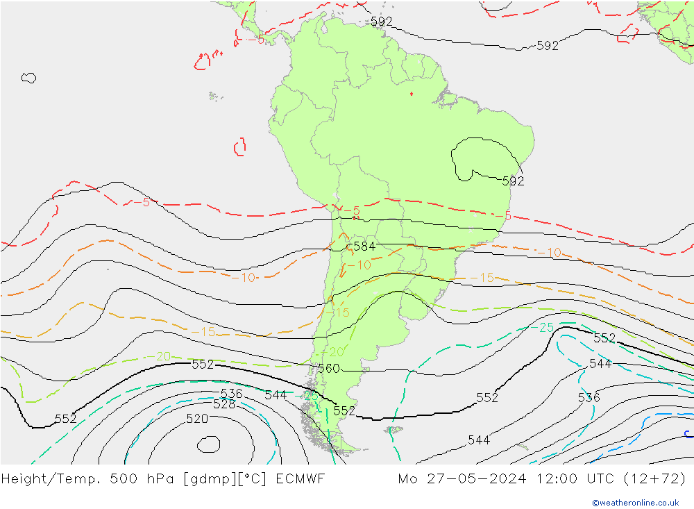 Height/Temp. 500 hPa ECMWF Mo 27.05.2024 12 UTC