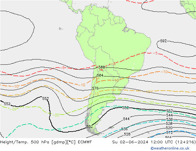 Height/Temp. 500 hPa ECMWF Ne 02.06.2024 12 UTC