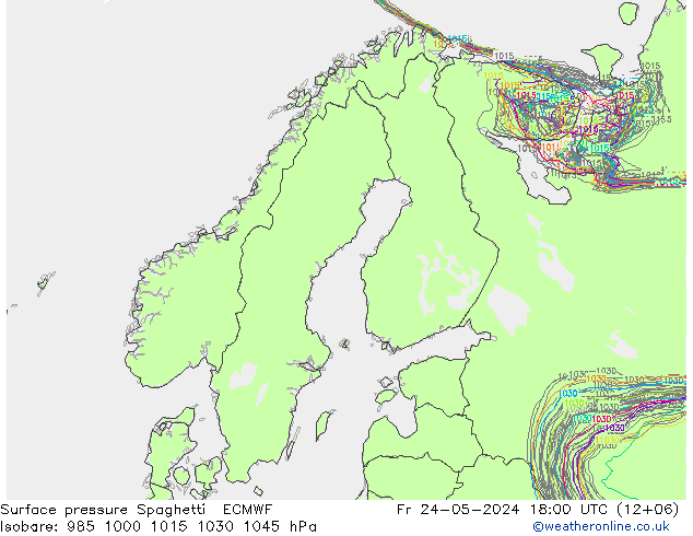 Surface pressure Spaghetti ECMWF Fr 24.05.2024 18 UTC