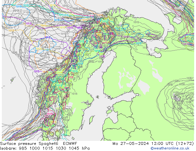 Bodendruck Spaghetti ECMWF Mo 27.05.2024 12 UTC