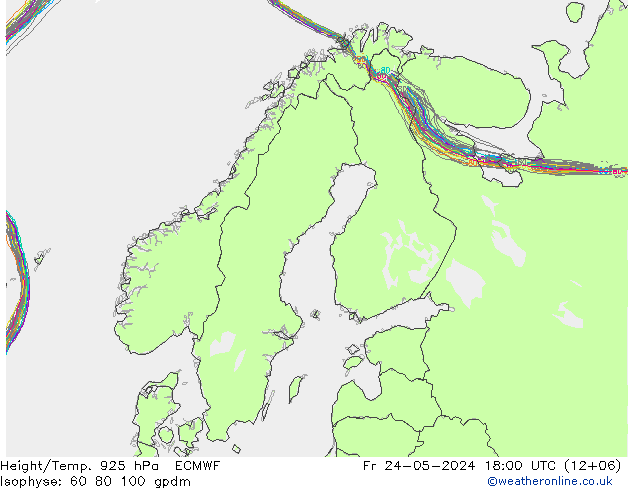 Height/Temp. 925 hPa ECMWF Fr 24.05.2024 18 UTC