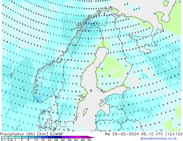 Precipitation (6h) ECMWF St 29.05.2024 12 UTC