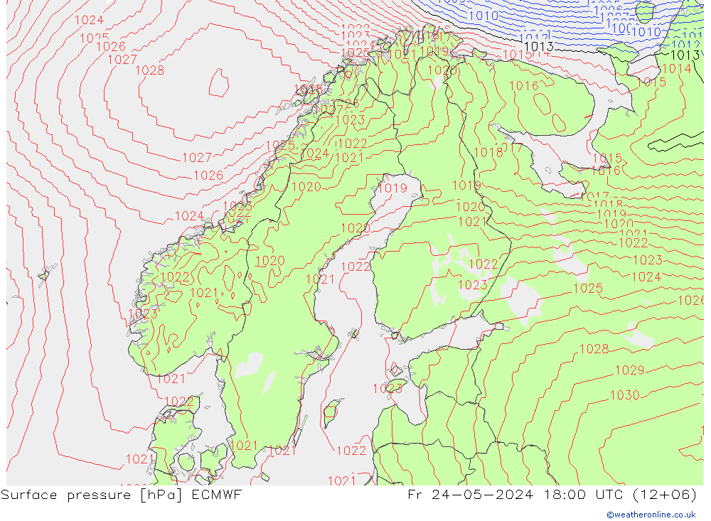 Surface pressure ECMWF Fr 24.05.2024 18 UTC