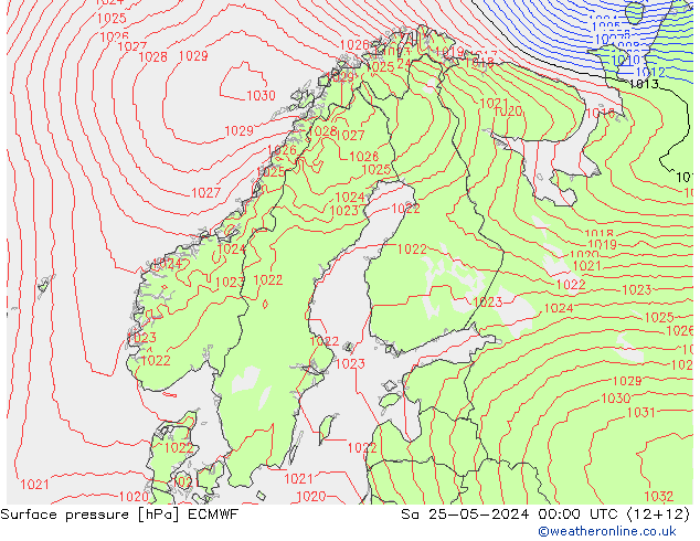 Surface pressure ECMWF Sa 25.05.2024 00 UTC