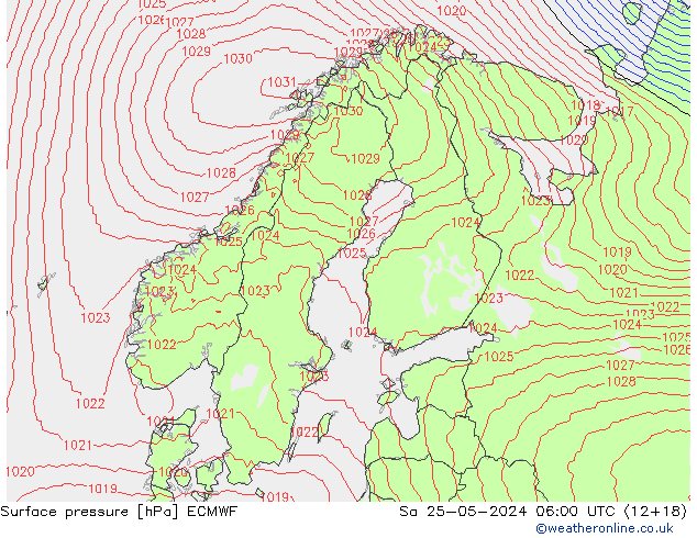 Pressione al suolo ECMWF sab 25.05.2024 06 UTC