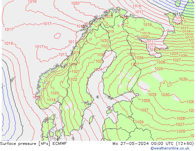 Presión superficial ECMWF lun 27.05.2024 00 UTC