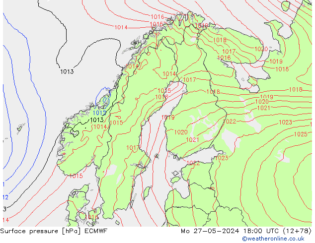 Surface pressure ECMWF Mo 27.05.2024 18 UTC