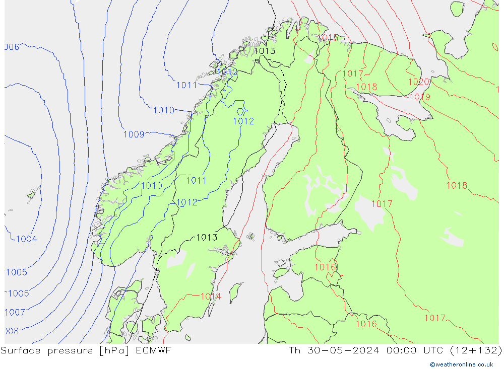 Presión superficial ECMWF jue 30.05.2024 00 UTC