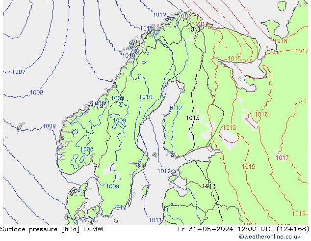 Presión superficial ECMWF vie 31.05.2024 12 UTC