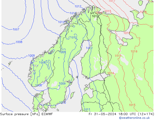 Surface pressure ECMWF Fr 31.05.2024 18 UTC