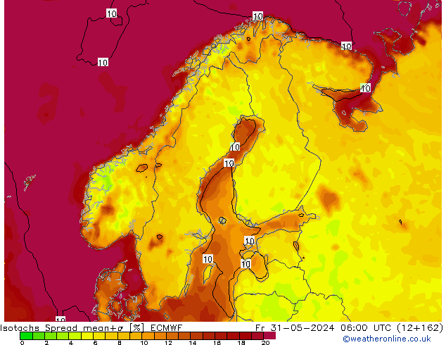 Isotachs Spread ECMWF пт 31.05.2024 06 UTC