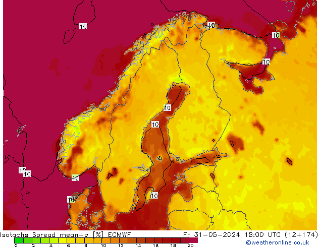 Isotachs Spread ECMWF ven 31.05.2024 18 UTC