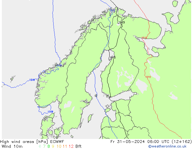 High wind areas ECMWF vie 31.05.2024 06 UTC