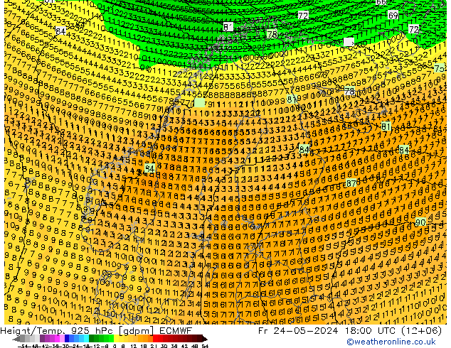 Height/Temp. 925 hPa ECMWF Fr 24.05.2024 18 UTC